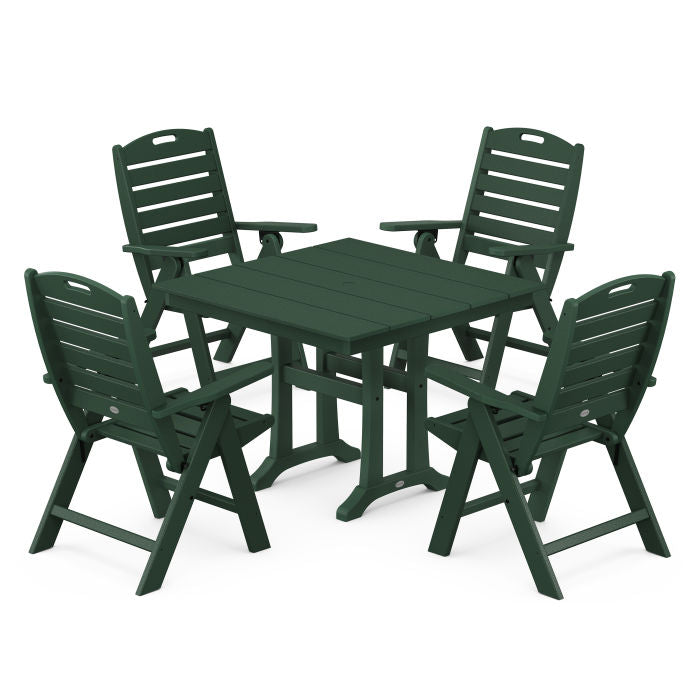 Nautical Folding Highback Chair 5-Piece Farmhouse Trestle Dining Set