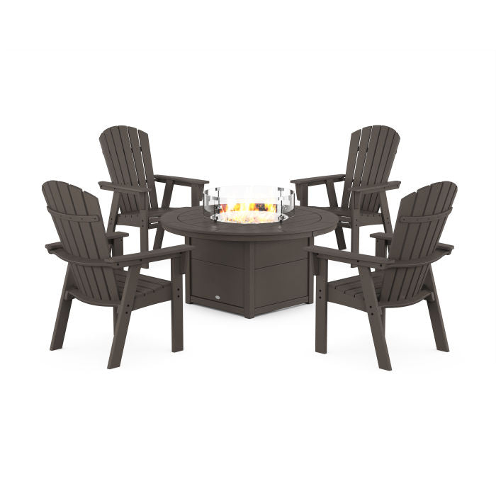 Nautical 4-Piece Curveback Upright Adirondack Conversation Set with Fire Pit Table in Vintage Finish