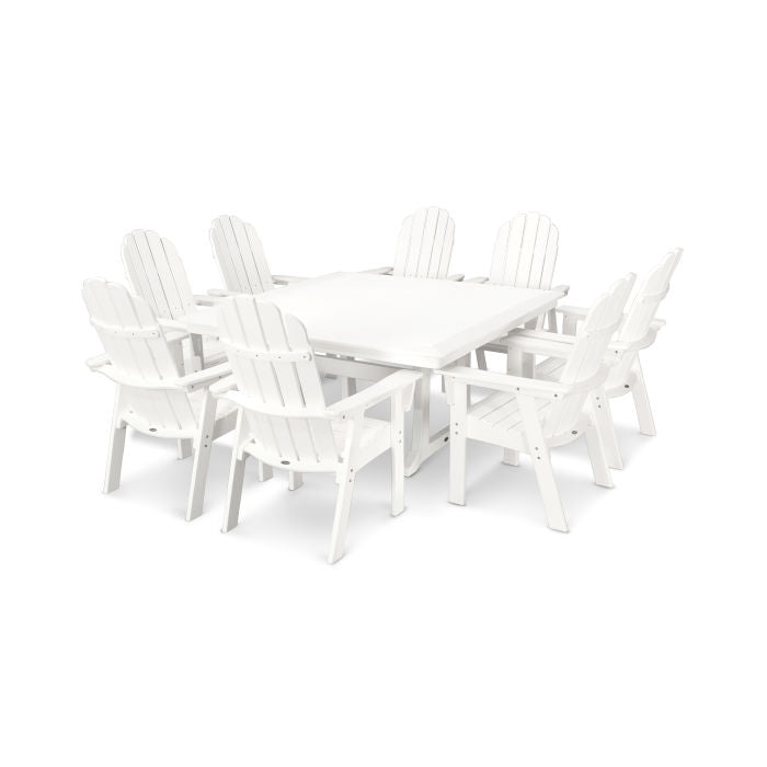 Vineyard Curveback Adirondack 9-Piece Nautical Trestle Dining Set