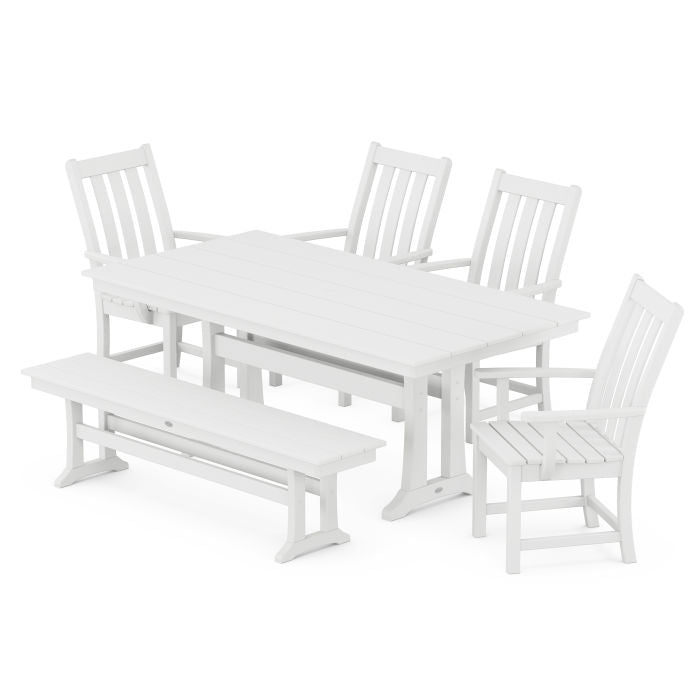 Vineyard 6-Piece Arm Chair Farmhouse Dining Set with Trestle Legs and Bench