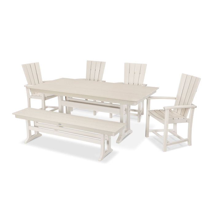 Quattro 6-Piece Farmhouse Dining Set with Trestle Legs and Bench