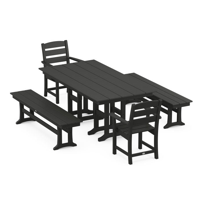 Lakeside 5-Piece Farmhouse Dining Set with Benches