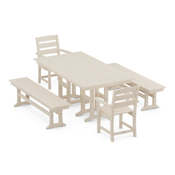 Lakeside 5-Piece Farmhouse Dining Set with Benches