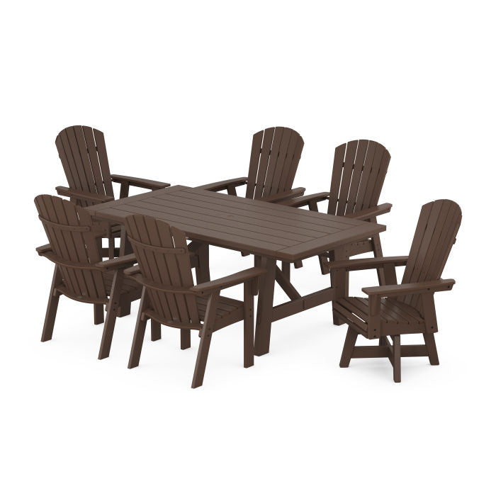 Nautical Curveback Adirondack Swivel Chaie 7-Piece Rustic Farmhouse Dining Set