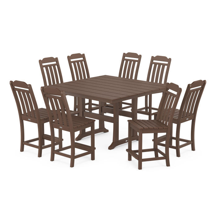Country Living 9-Piece Square Farmhouse Side Chair Counter Set with Trestle Legs
