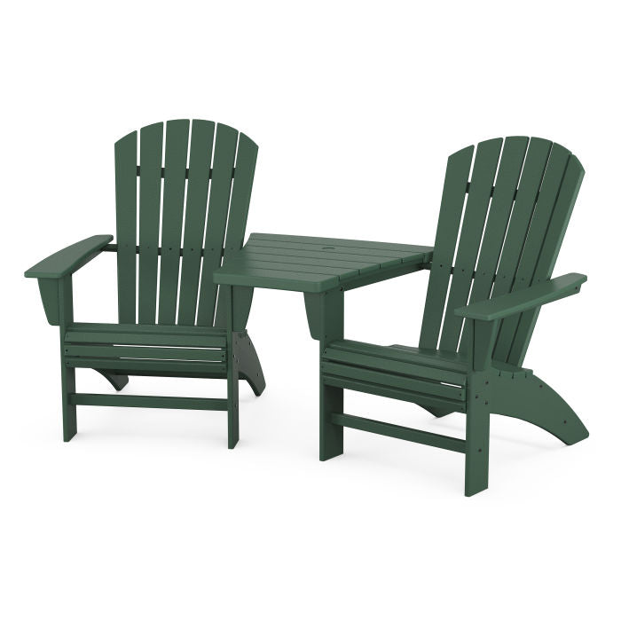 Nautical 3-Piece Curveback Adirondack Set with Angled Connecting Table