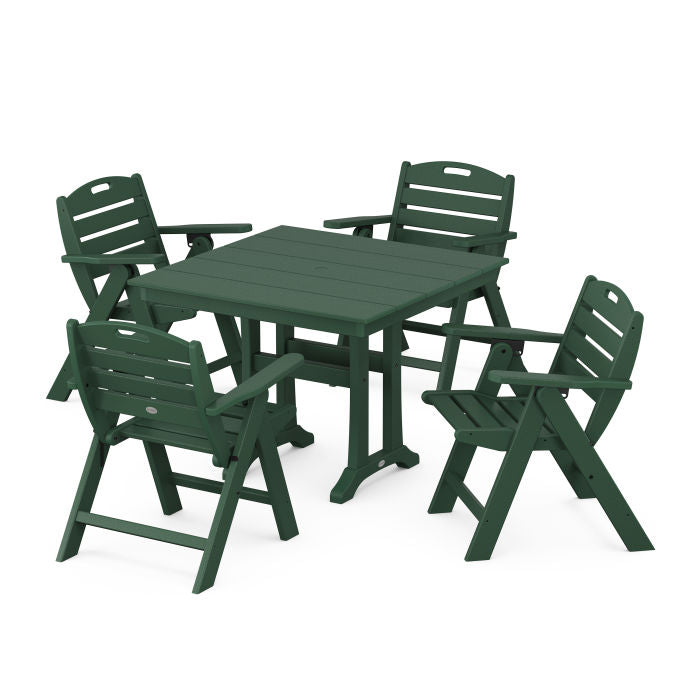 Nautical Folding Lowback Chair 5-Piece Farmhouse Dining Set With Trestle Legs