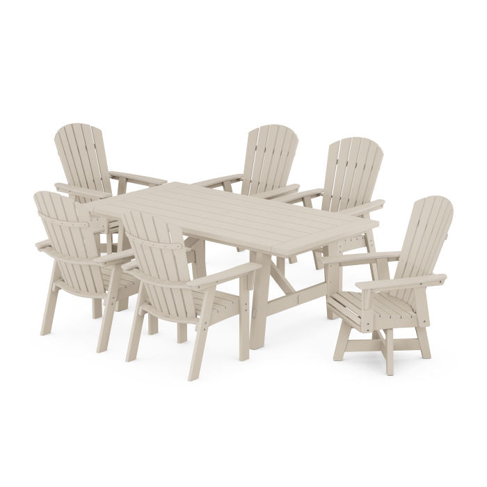 Nautical Curveback Adirondack Swivel Chaie 7-Piece Rustic Farmhouse Dining Set