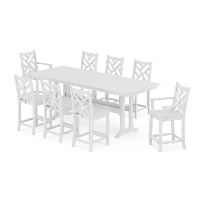 Chippendale 9-Piece Farmhouse Counter Set with Trestle Legs