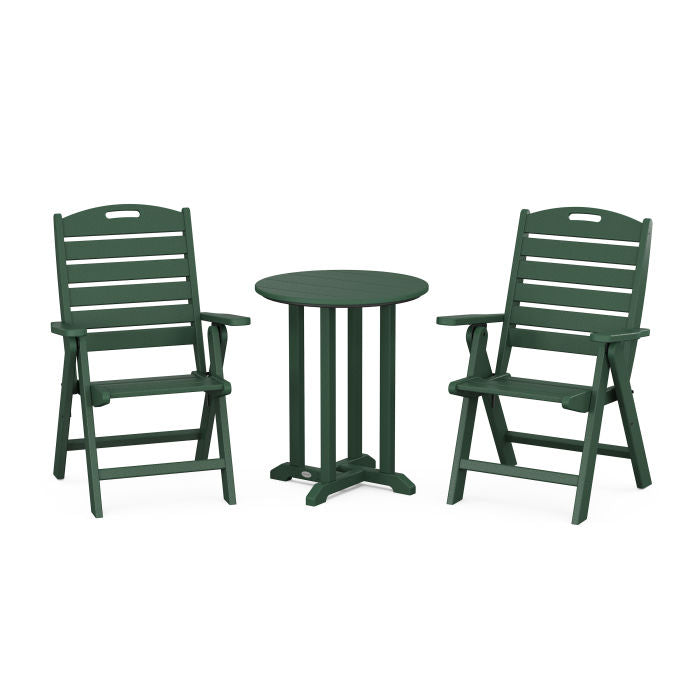 Nautical Folding Highback Chair 3-Piece Round Dining Set
