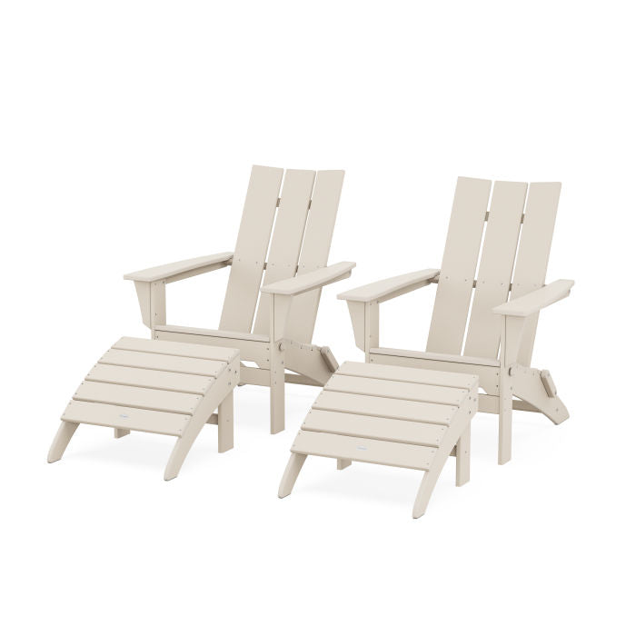 Modern Folding Adirondack Chair 4-Piece Set with Ottomans