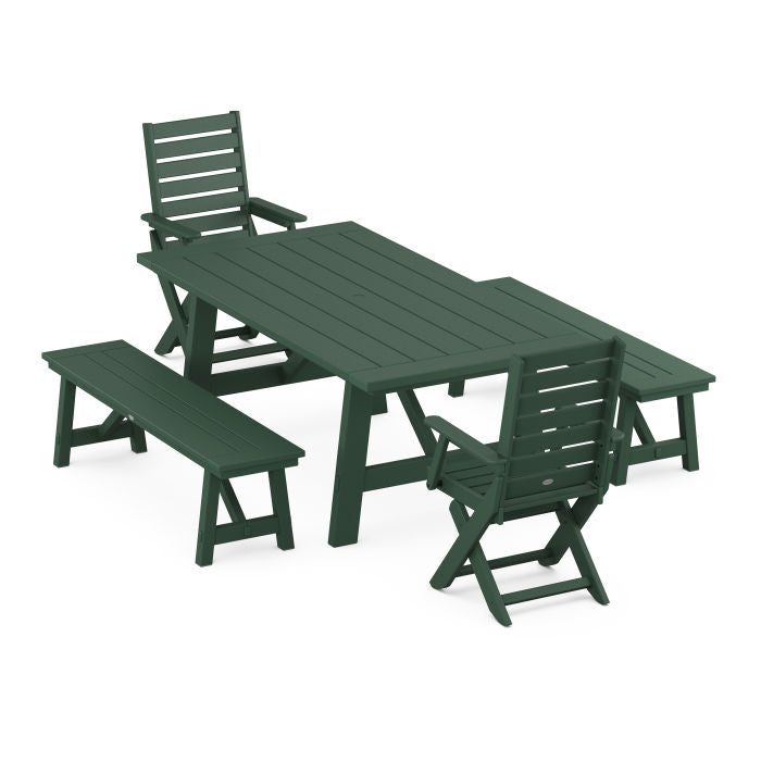 Captain 5-Piece Rustic Farmhouse Dining Set With Benches
