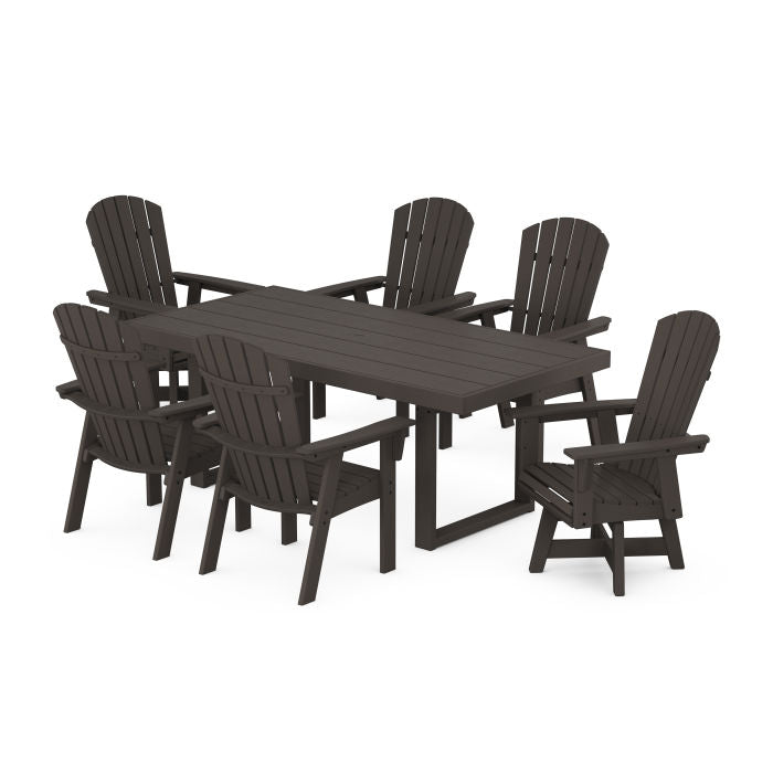 Nautical Curveback Adirondack Swivel Chair 7-Piece Dining Set in Vintage Finish