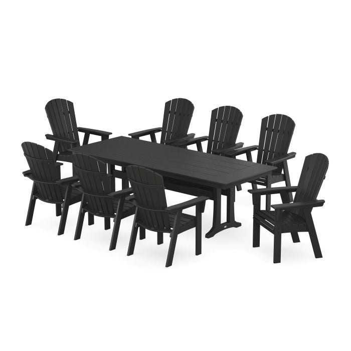 Nautical 9-Piece Curveback Adirondack Farmhouse Dining Set with Trestle Legs