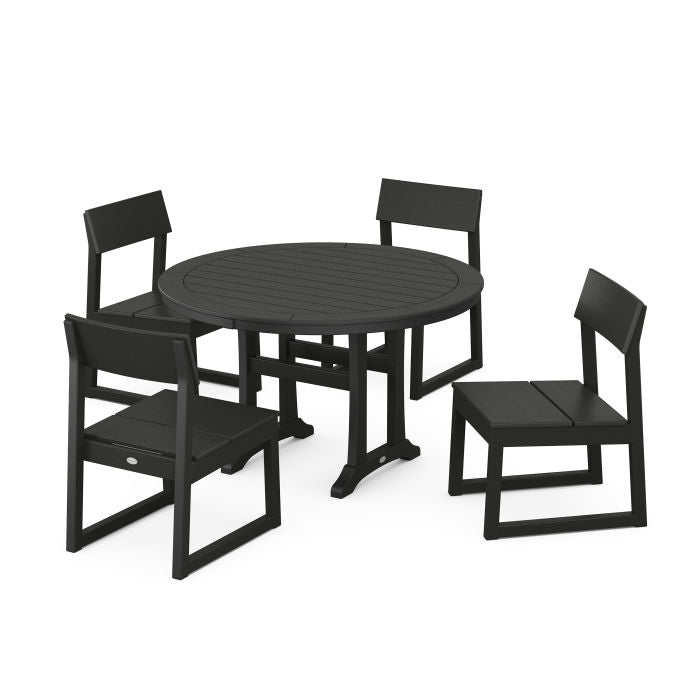 EDGE Side Chair 5-Piece Round Dining Set With Trestle Legs