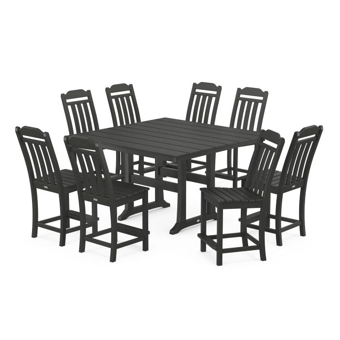 Country Living 9-Piece Square Farmhouse Side Chair Counter Set with Trestle Legs