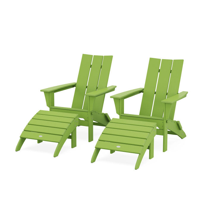Modern Folding Adirondack Chair 4-Piece Set with Ottomans
