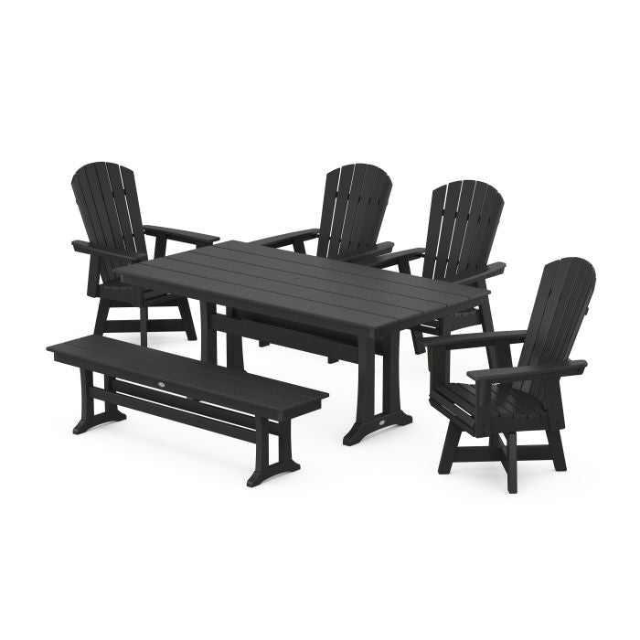 Nautical Adirondack Swivel 6-Piece Farmhouse Dining Set With Trestle Legs