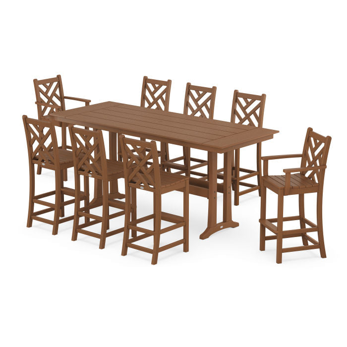 Chippendale 9-Piece Farmhouse Bar Set with Trestle Legs