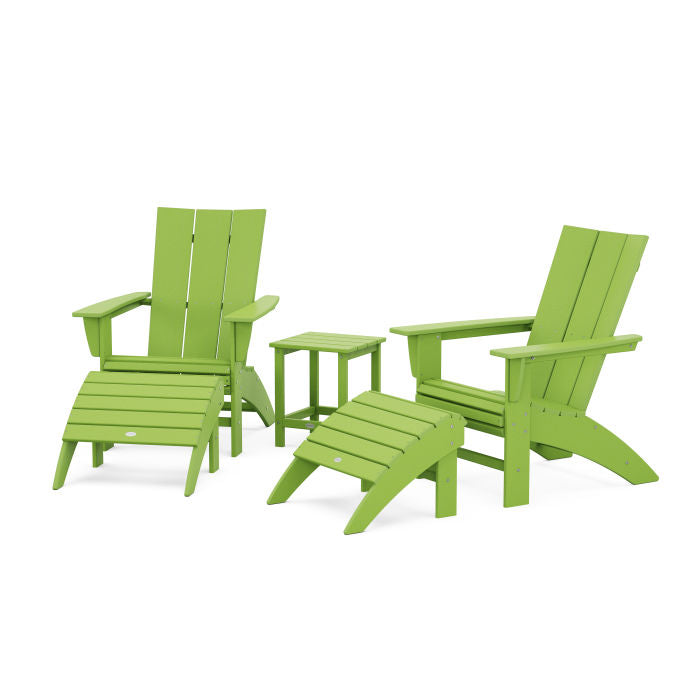 Modern Curveback Adirondack Chair 5-Piece Set with Ottomans and 18" Side Table