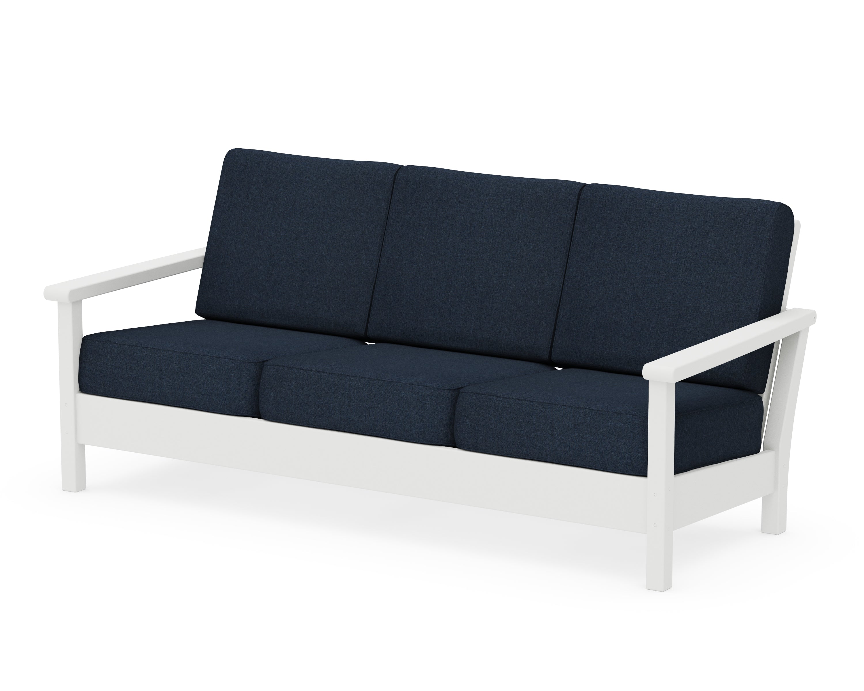 POLYWOOD® Harbour Deep Seating Sofa in White / Marine Indigo