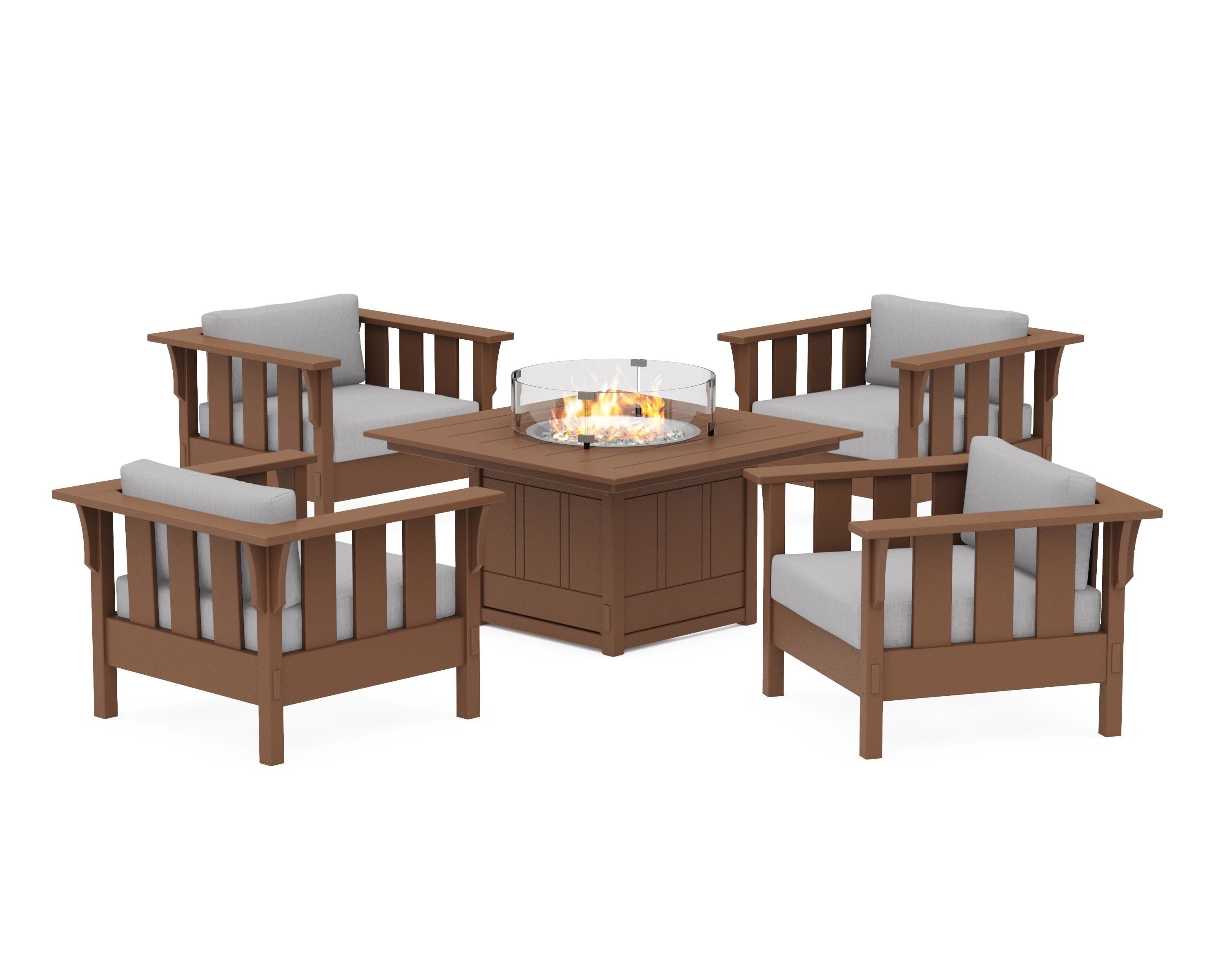 Martha Stewart by POLYWOOD® Acadia 5-Piece Deep Seating Set with Fire Pit Table in Teak / Granite