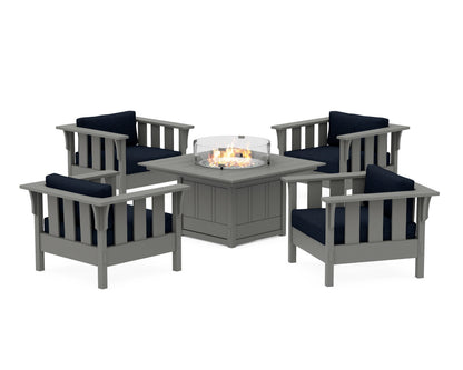 Martha Stewart by POLYWOOD® Acadia 5-Piece Deep Seating Set with Fire Pit Table in Slate Grey / Marine Indigo