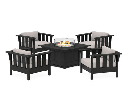 Martha Stewart by POLYWOOD® Acadia 5-Piece Deep Seating Set with Fire Pit Table in Black / Dune Burlap