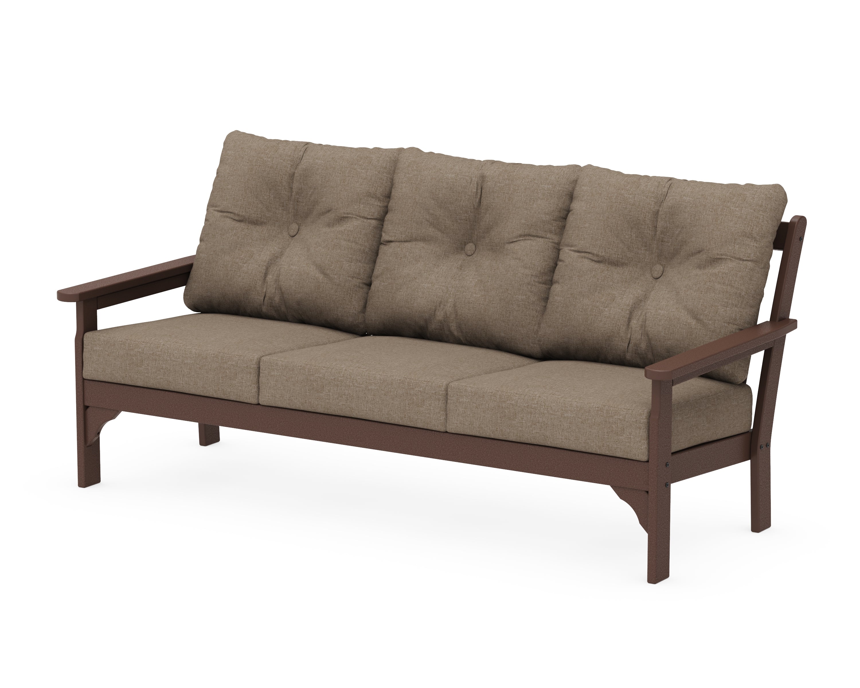 POLYWOOD® Vineyard Deep Seating Sofa in Mahogany / Spiced Burlap