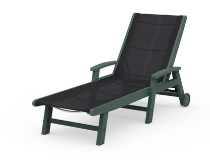 POLYWOOD® Coastal Chaise with Wheels in Green / Black Sling