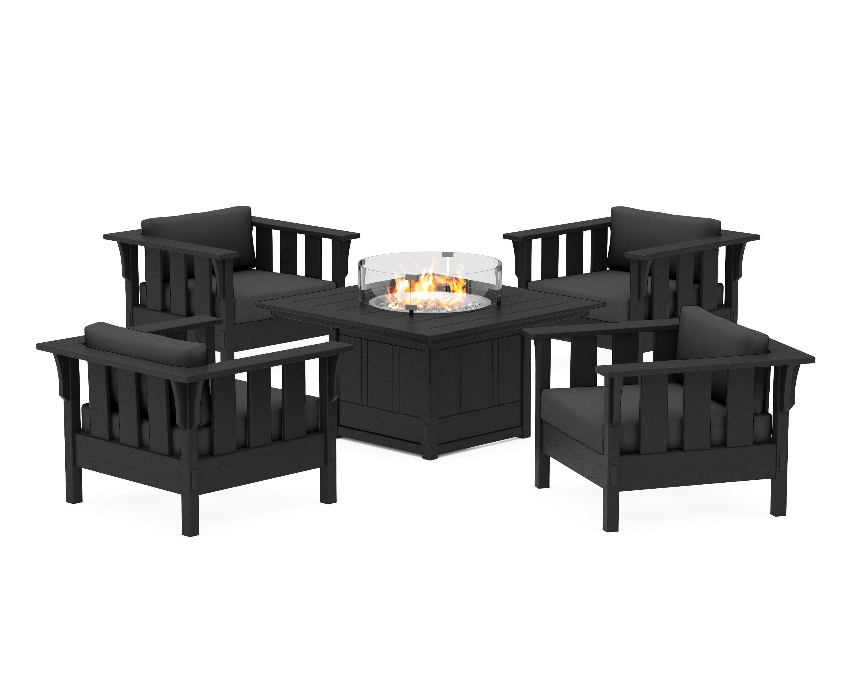 Martha Stewart by POLYWOOD® Acadia 5-Piece Deep Seating Set with Fire Pit Table in Black / Spectrum Carbon