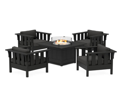 Martha Stewart by POLYWOOD® Acadia 5-Piece Deep Seating Set with Fire Pit Table in Black / Spectrum Carbon