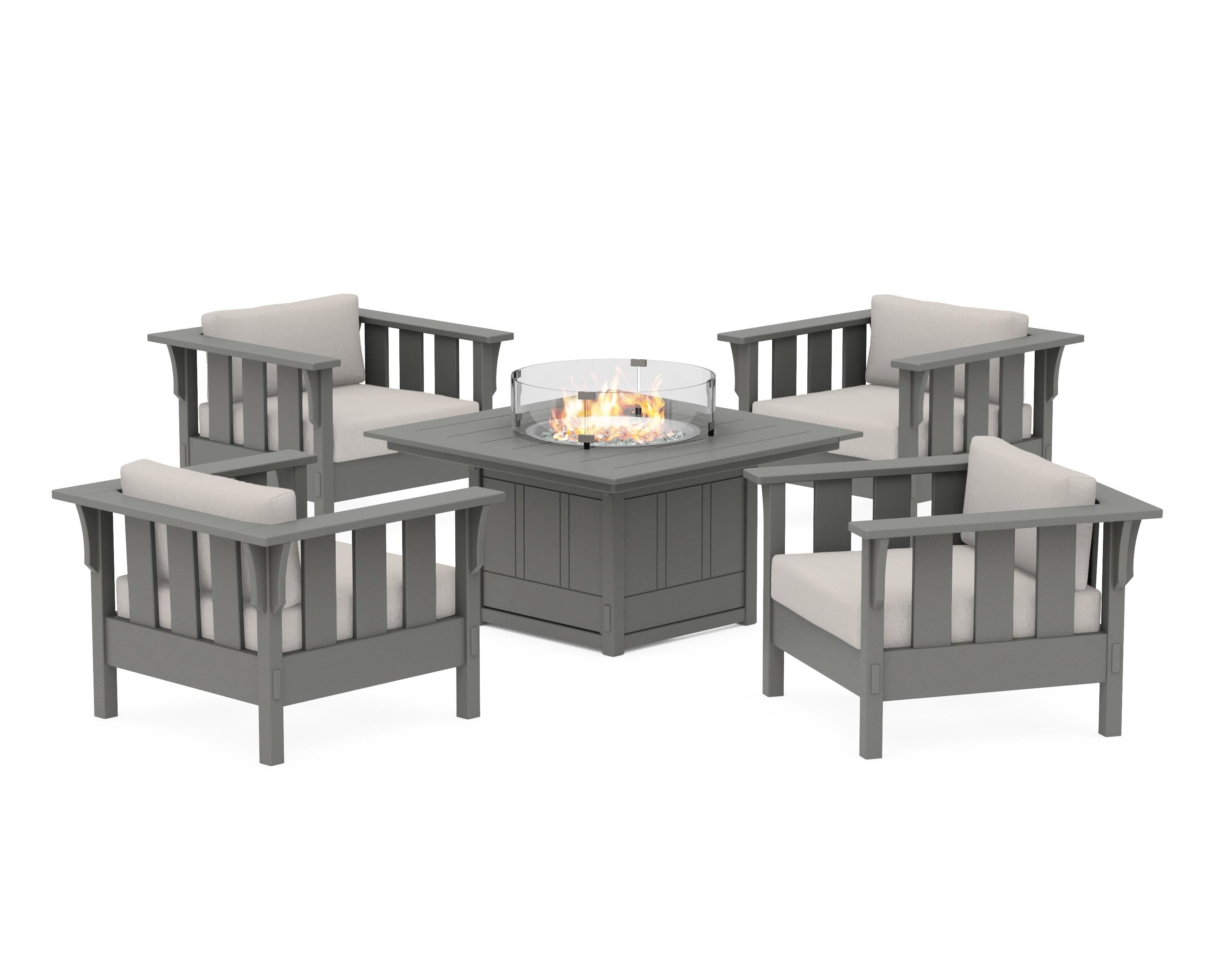 Martha Stewart by POLYWOOD® Acadia 5-Piece Deep Seating Set with Fire Pit Table in Slate Grey / Cast Ash