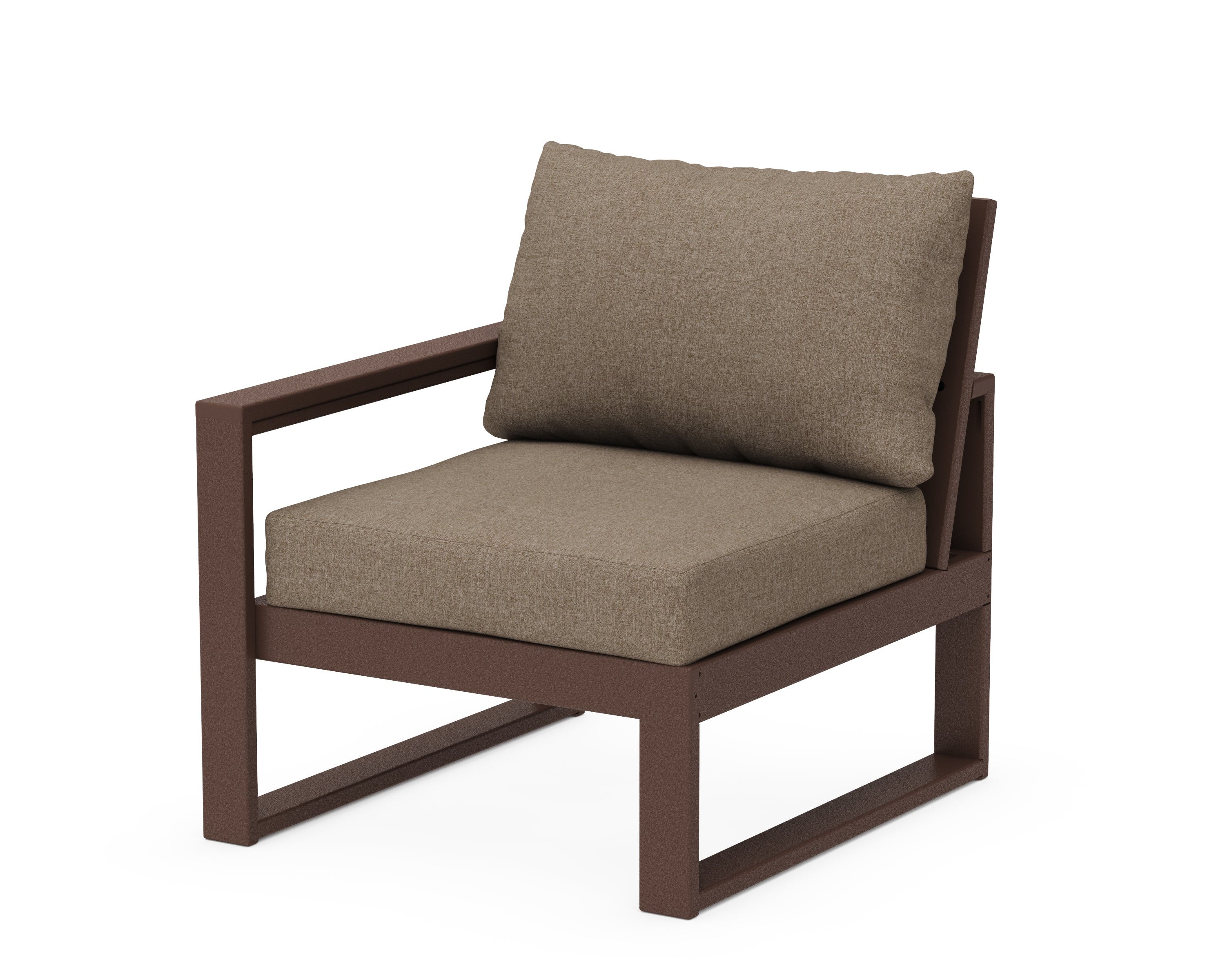 POLYWOOD® EDGE Modular Left Arm Chair in Mahogany / Spiced Burlap