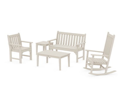 POLYWOOD® Vineyard 5-Piece Bench & Rocking Chair Set in Sand