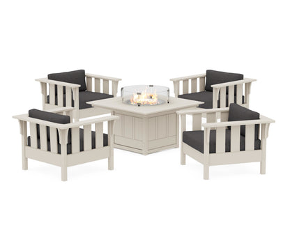 Martha Stewart by POLYWOOD® Acadia 5-Piece Deep Seating Set with Fire Pit Table in Sand / Ash Charcoal