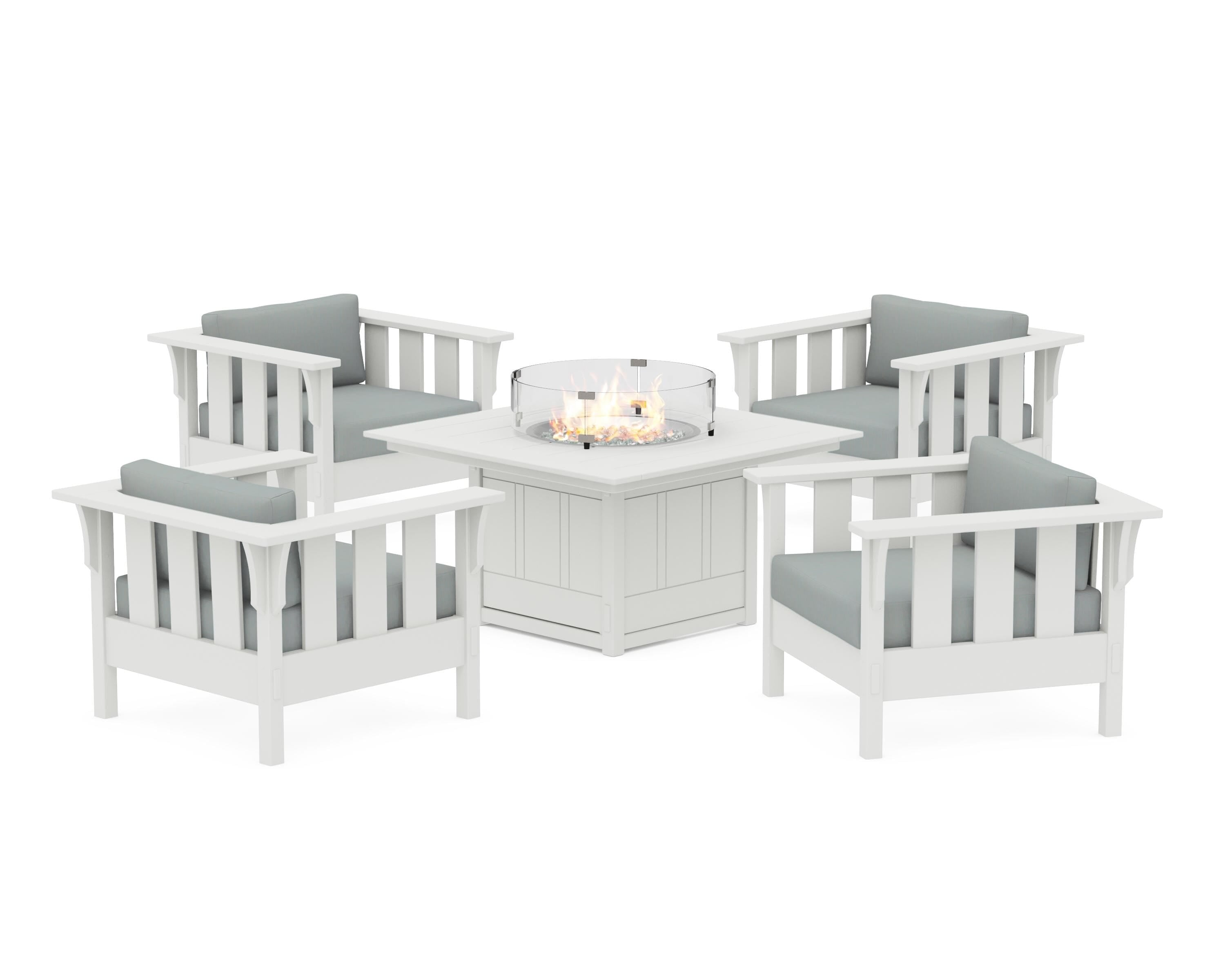 Martha Stewart by POLYWOOD® Acadia 5-Piece Deep Seating Set with Fire Pit Table in White / Spa
