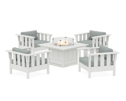 Martha Stewart by POLYWOOD® Acadia 5-Piece Deep Seating Set with Fire Pit Table in White / Spa