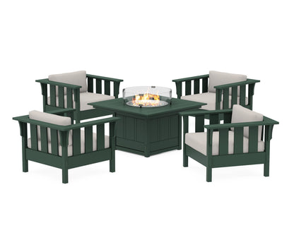 Martha Stewart by POLYWOOD® Acadia 5-Piece Deep Seating Set with Fire Pit Table in Green / Cast Ash