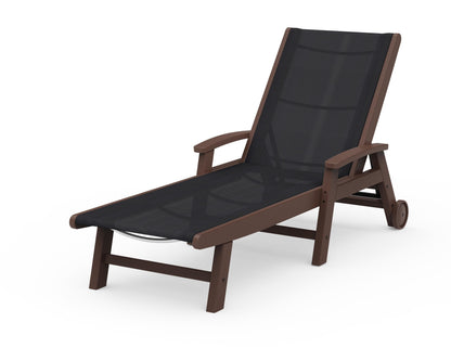 POLYWOOD® Coastal Chaise with Wheels in Mahogany / Black Sling