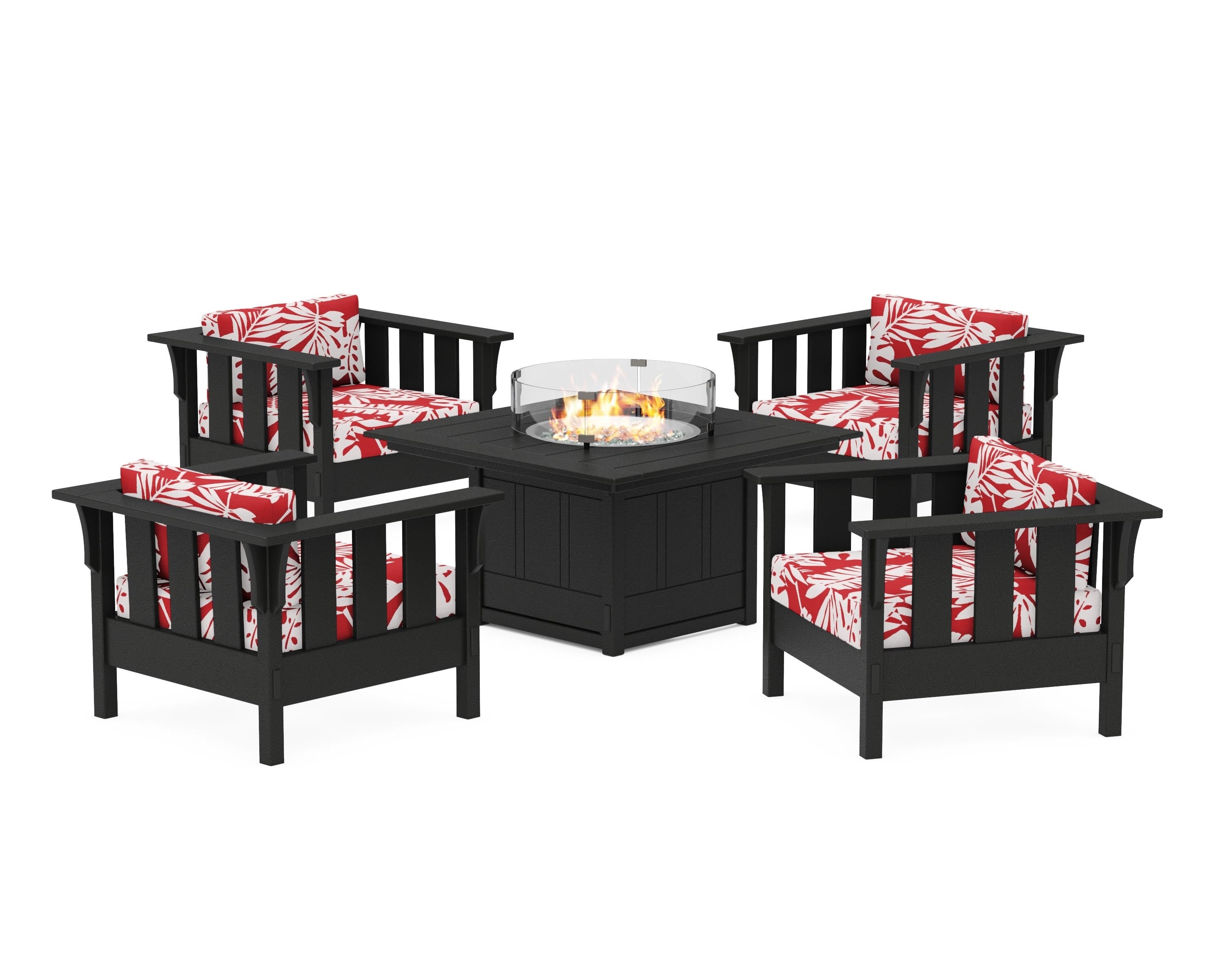 Martha Stewart by POLYWOOD® Acadia 5-Piece Deep Seating Set with Fire Pit Table in Black / Leaf Crimson