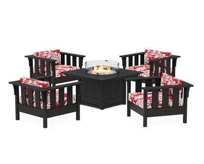 Martha Stewart by POLYWOOD® Acadia 5-Piece Deep Seating Set with Fire Pit Table in Black / Leaf Crimson