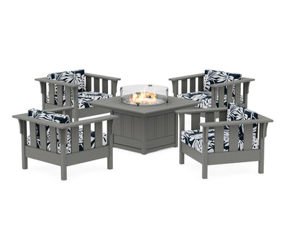 Martha Stewart by POLYWOOD® Acadia 5-Piece Deep Seating Set with Fire Pit Table in Slate Grey / Leaf Marine Indigo