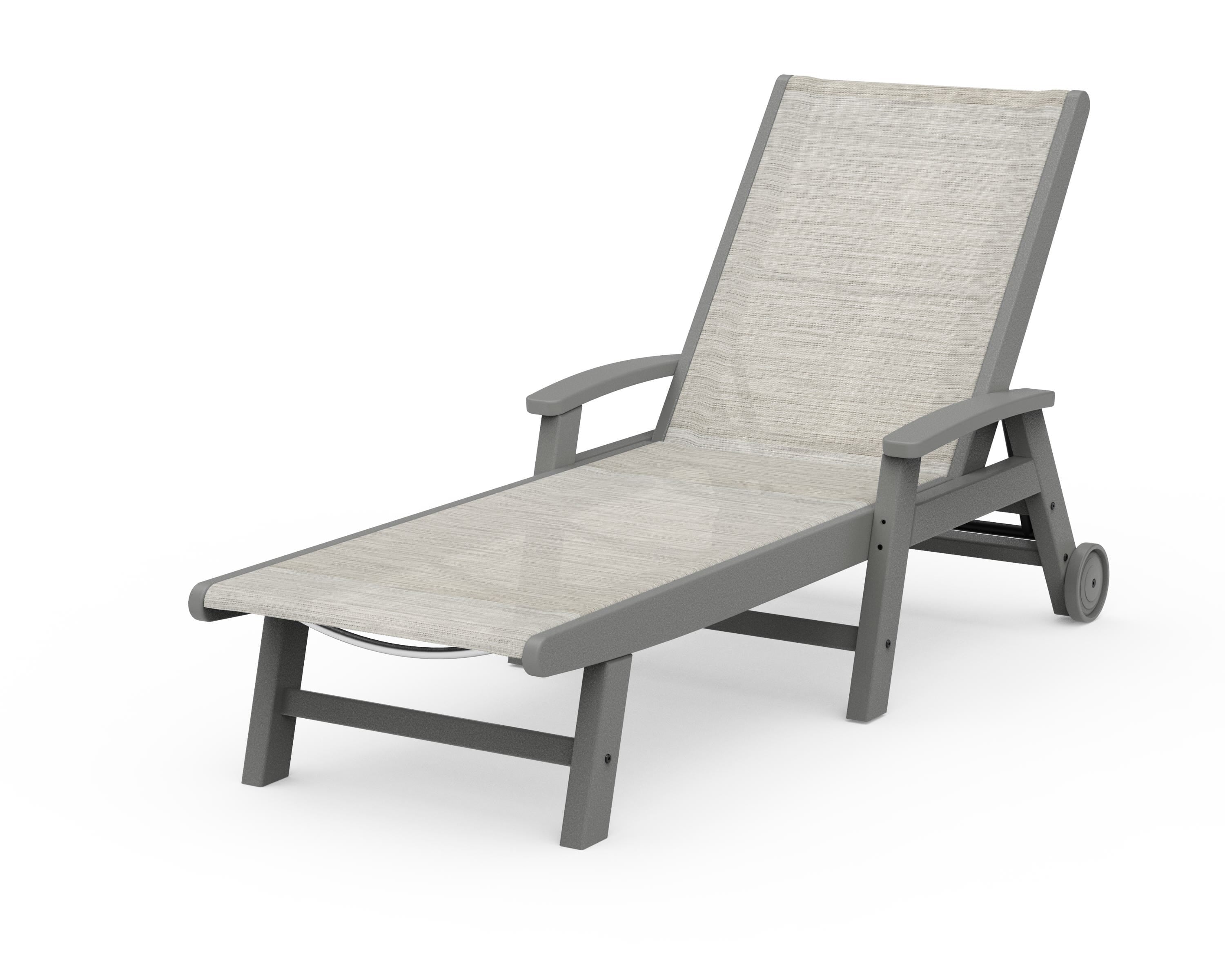 POLYWOOD® Coastal Chaise with Wheels in Slate Grey / Birch Sling