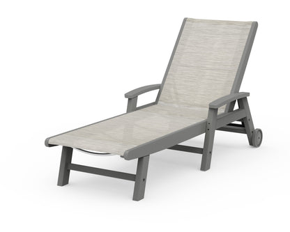 POLYWOOD® Coastal Chaise with Wheels in Slate Grey / Birch Sling