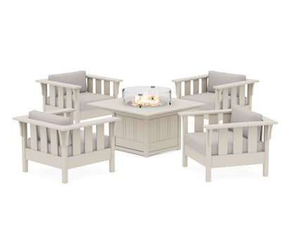 Martha Stewart by POLYWOOD® Acadia 5-Piece Deep Seating Set with Fire Pit Table in Sand / Dune Burlap