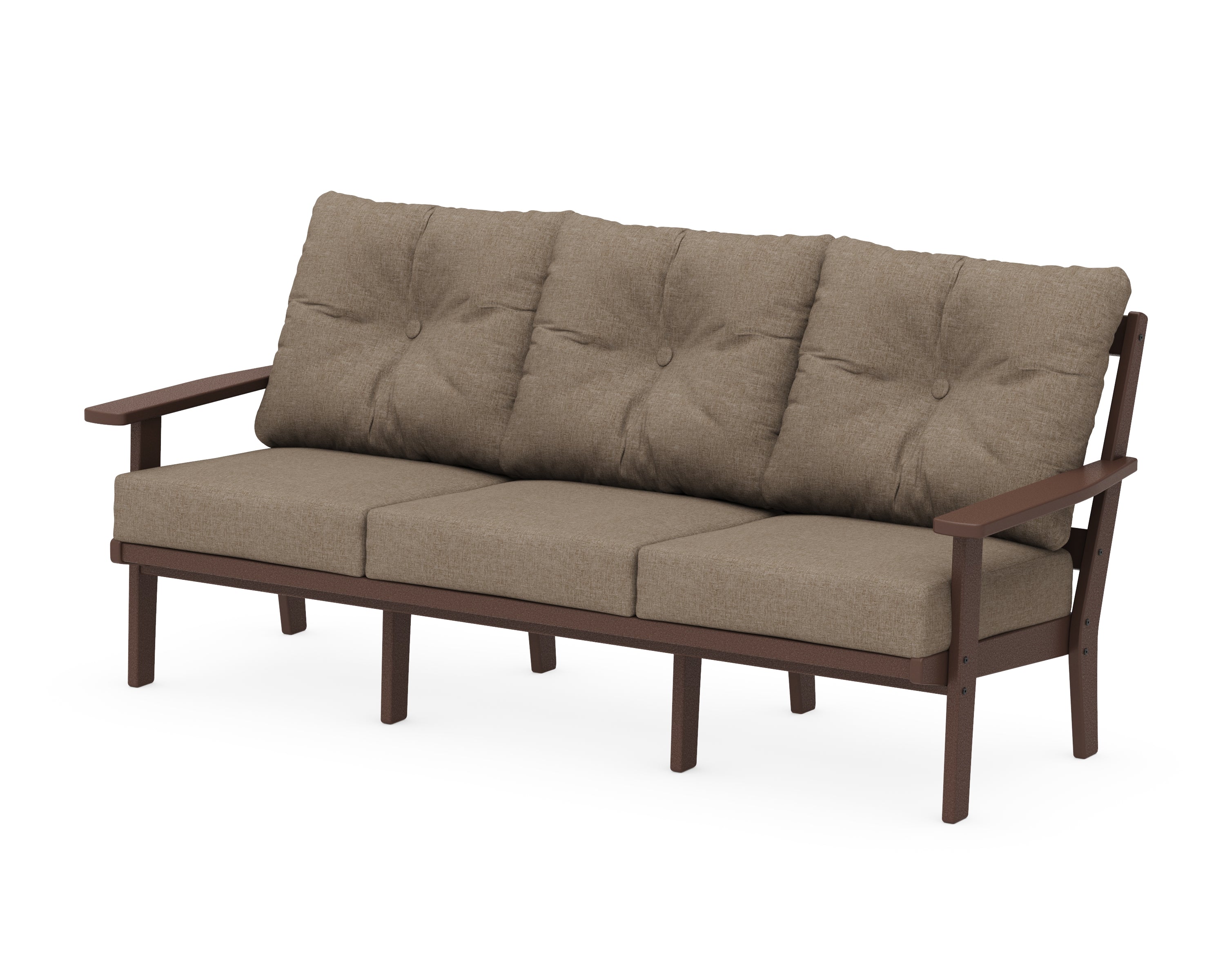 POLYWOOD® Oxford Deep Seating Sofa in Mahogany / Spiced Burlap