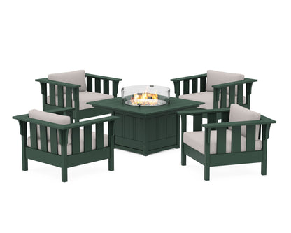 Martha Stewart by POLYWOOD® Acadia 5-Piece Deep Seating Set with Fire Pit Table in Green / Dune Burlap