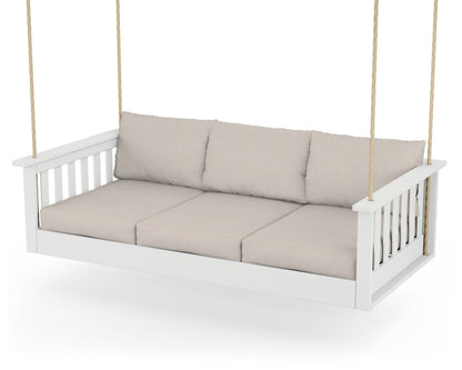 POLYWOOD® Vineyard Daybed Swing in White / Nuance Cloud