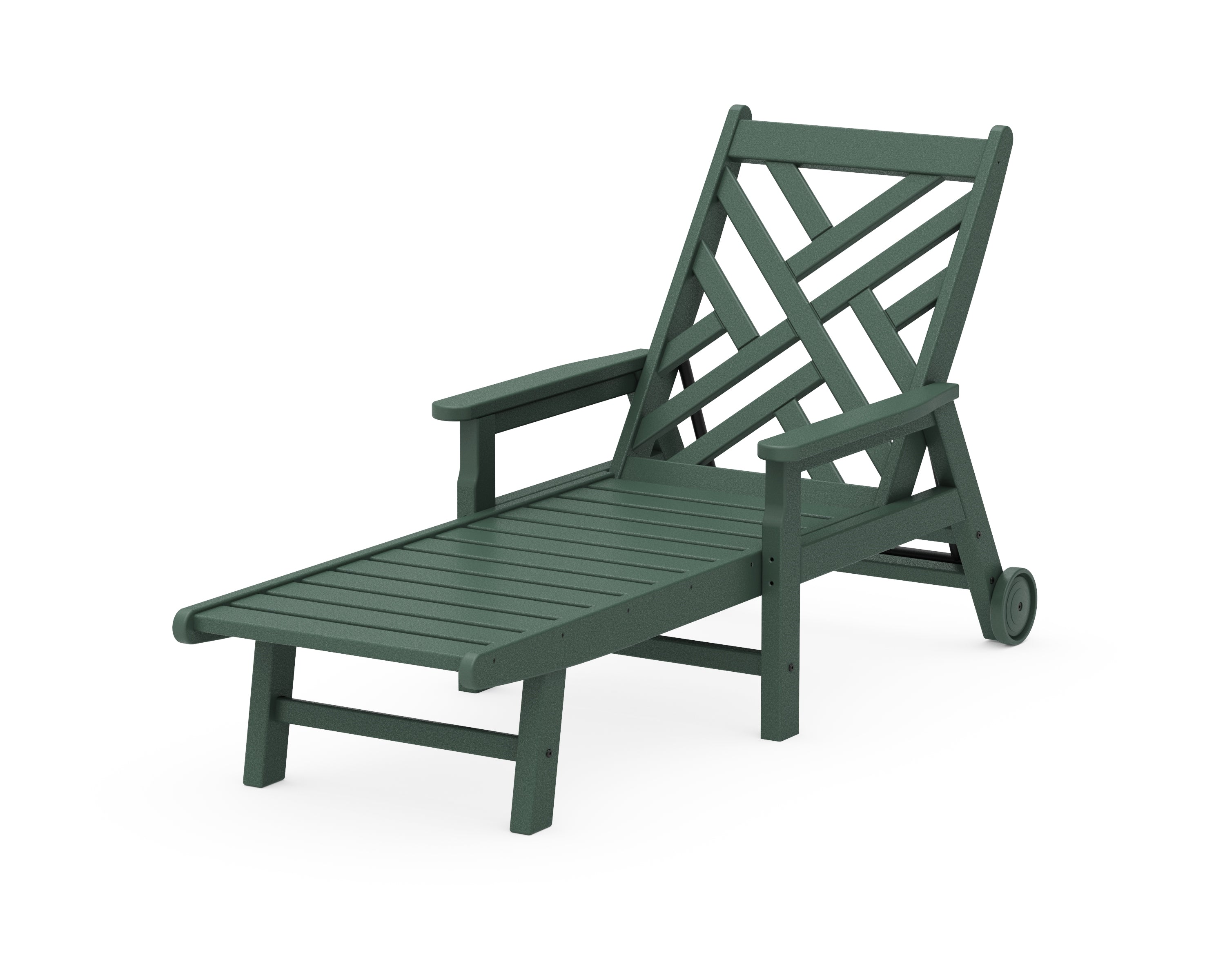 POLYWOOD® Chippendale Chaise with Arms and Wheels in Green